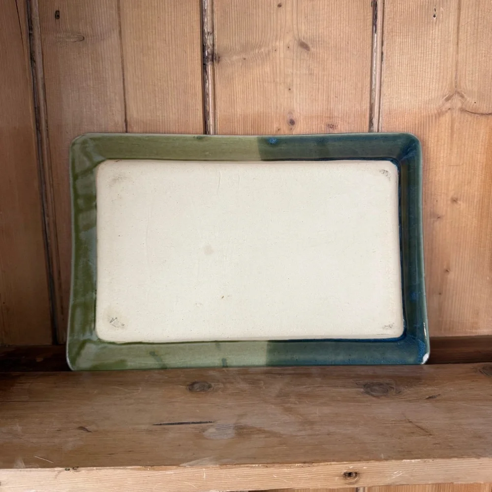 Vintage Studio Pottery Platter, blue and green glaze.